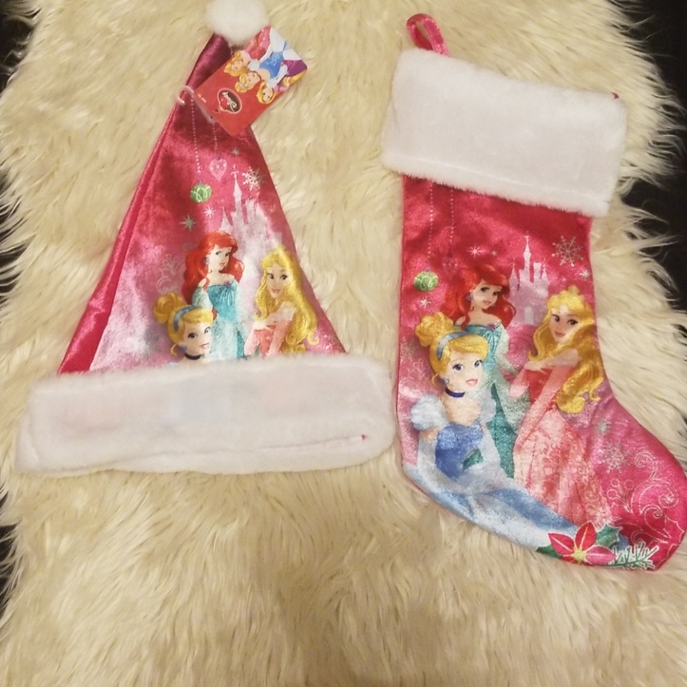 Set of disney princess Santa hat and stocking - Picture 1 of 4